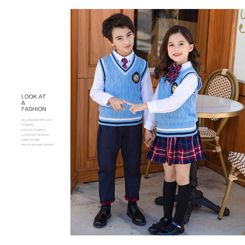 Cotton vest for primary and secondary school students, four-piece school uniform set 455-9252