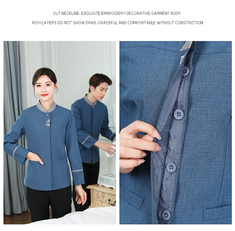 Stand collar triangle hotel housekeeping cleaning work clothes long sleeve men and women H14-9805-9810