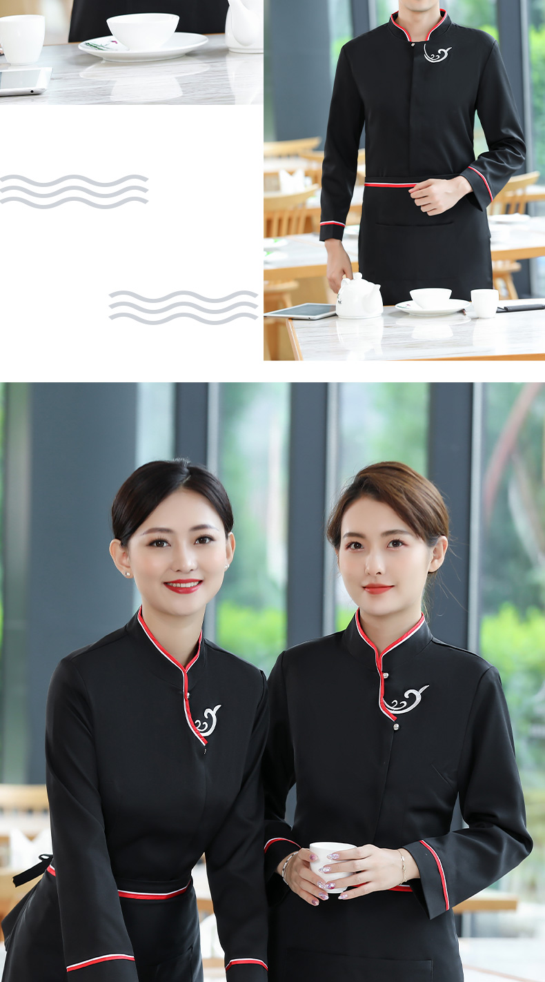 Embroidered auspicious cloud waiter work clothes long-sleeved top + apron men style H19-019-024 men