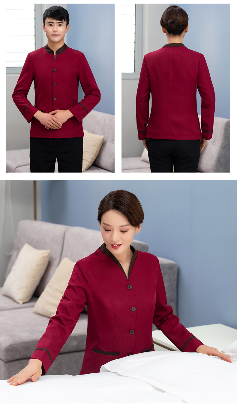 V-neck button simple long-sleeved cleaning work clothes men tops H27-080 men