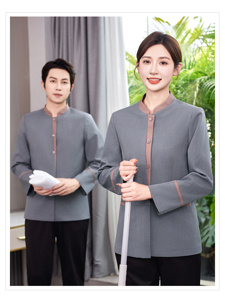 Placket color matching three-button restaurant hotel cleaning work clothes H31-New BJ03