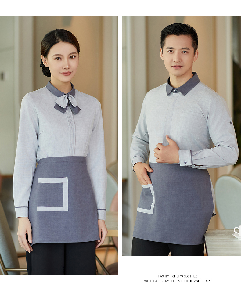 Placket pleated waiter work clothes long sleeve top H02-23318 men