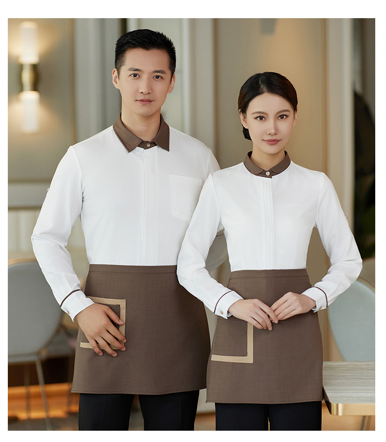 Placket pleated waiter work clothes long sleeve top H02-23318 men