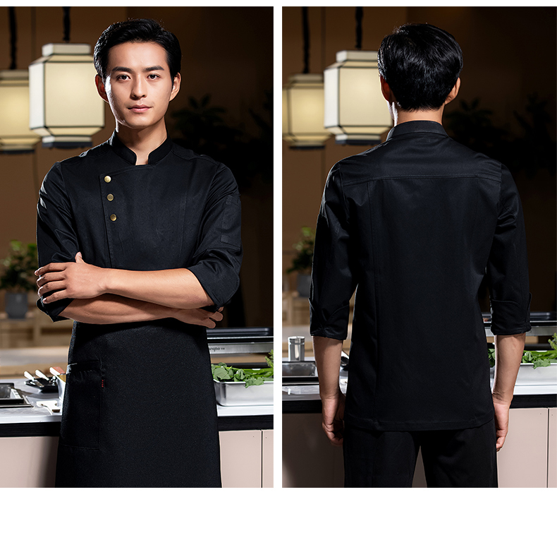 Three gold button long sleeve chef uniform work clothes H02-23662