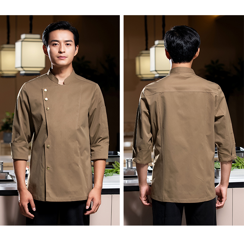 Three gold button long sleeve chef uniform work clothes H02-23662