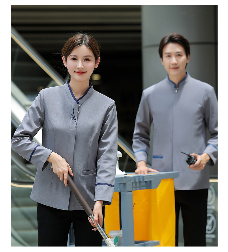 Embroidered 2-button cleaning uniform work clothes for men and women H14-MYc23001-07