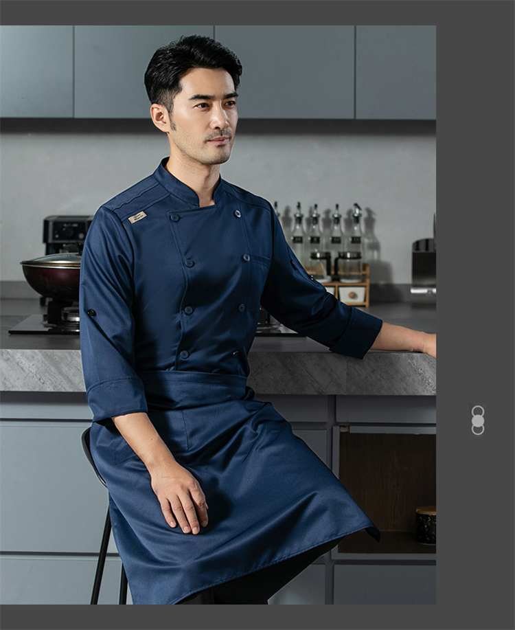 Imitation cotton sea pure flower flat button long sleeve chef uniform H12-sea pure flower flat button