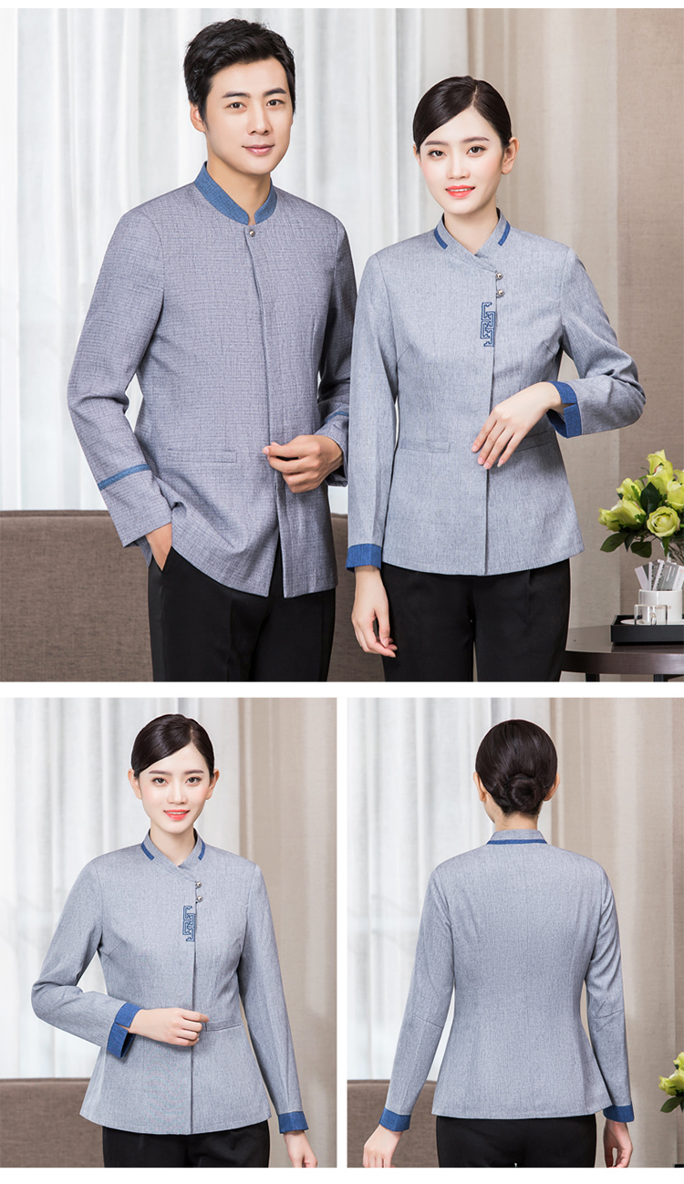 Linen Great Wall two-button hotel cleaning uniform long-sleeved cleaning work clothes tops female models H01-19025 female models