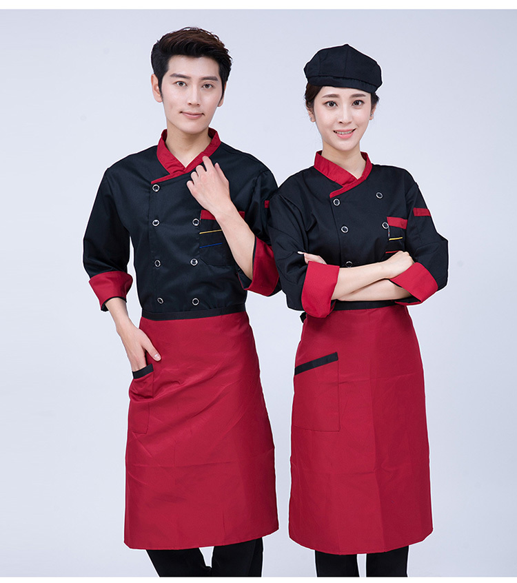 Polyester slant collar long sleeve chef uniform top H03-C0202052