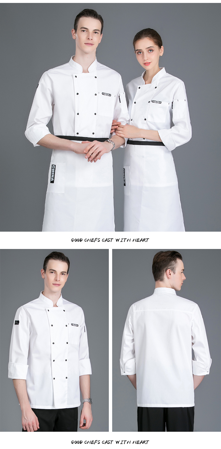 Leather label long sleeve chef uniform H02-21LY097-100