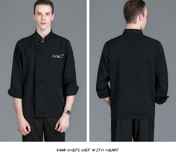 Cardin black three-button long-sleeved chef uniform H02-21LY067