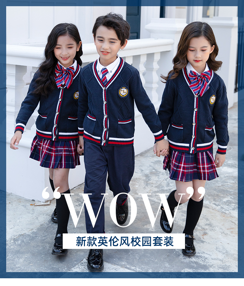 British college style cotton knitted cardigan elementary and middle school students teacher five-piece school uniform suit 455-9232