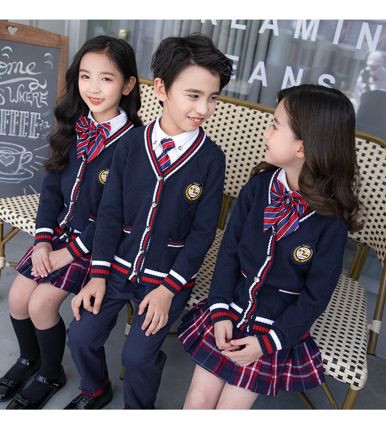 British college style cotton knitted cardigan elementary and middle school students teacher five-piece school uniform suit 455-9232