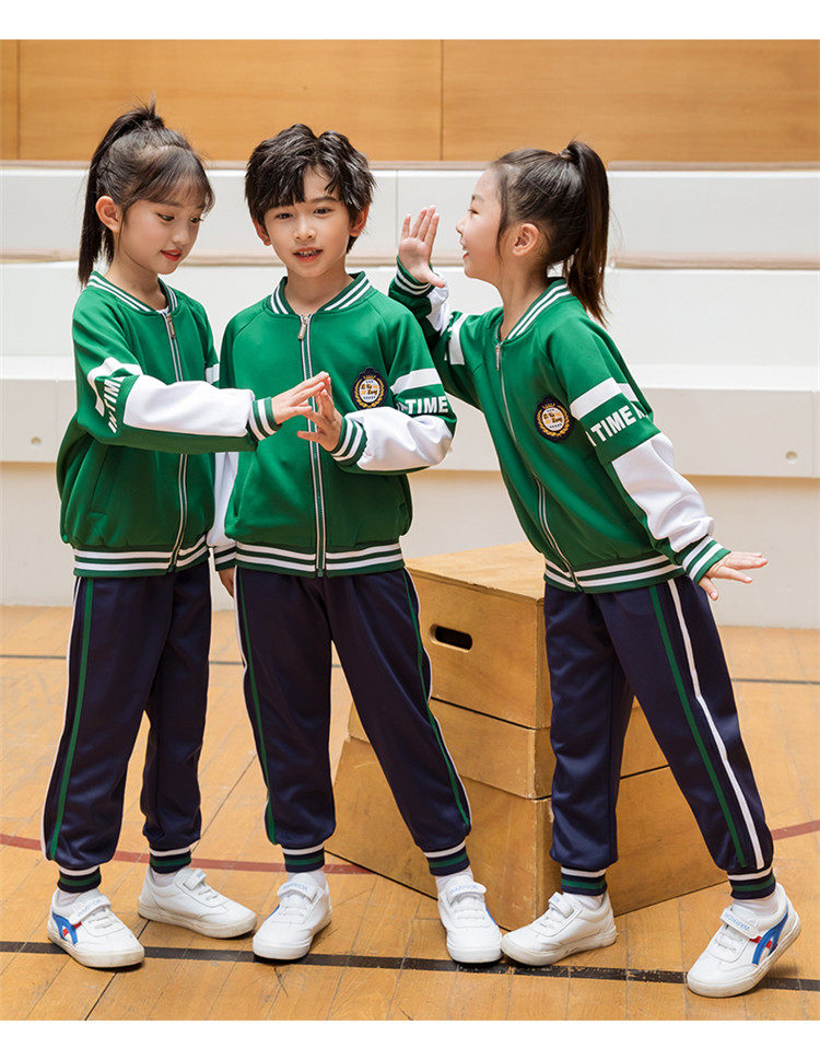 South Korean silk sports style contrast color primary and secondary school students school uniform long-sleeved suit children style 455-9262 two-piece suit