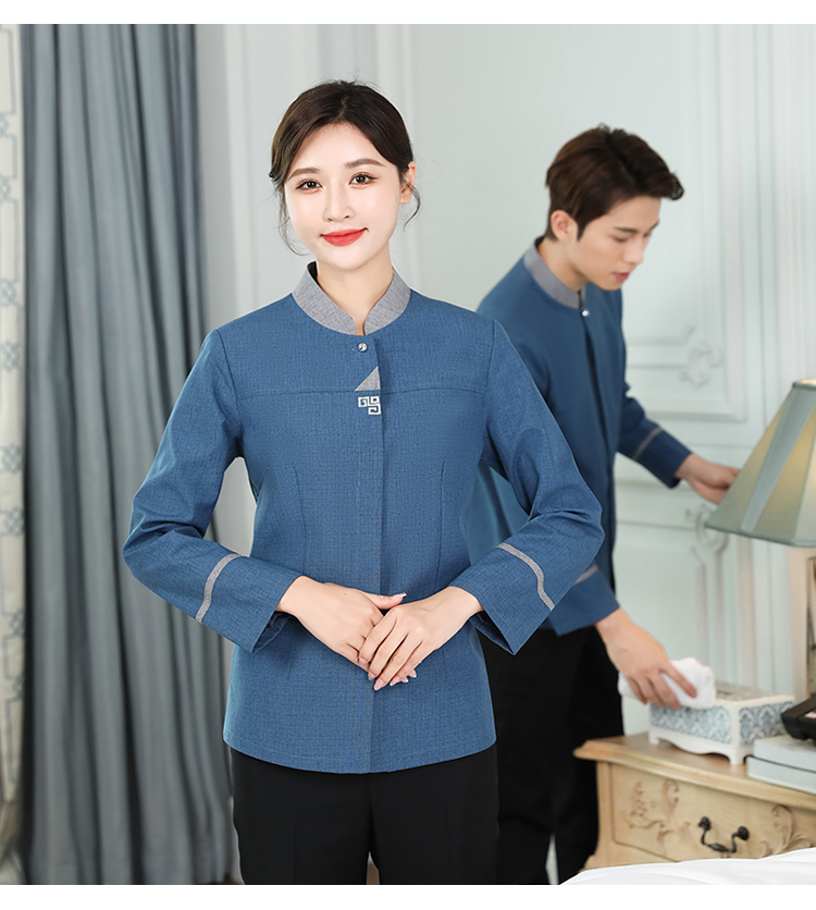 Stand collar triangle hotel housekeeping cleaning work clothes long sleeve men and women H14-9805-9810