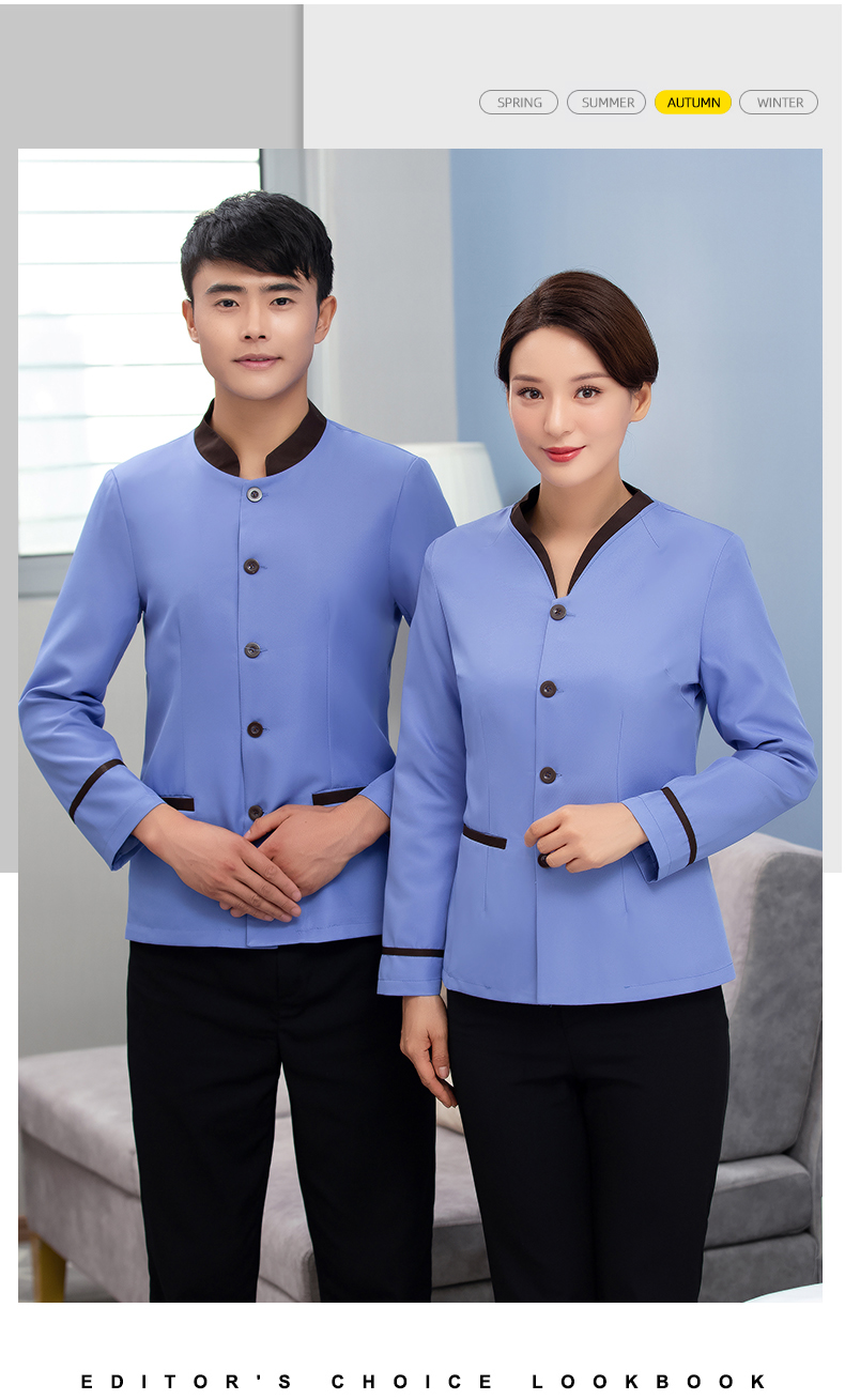 V-neck button simple long-sleeved cleaning work clothes men tops H27-080 men