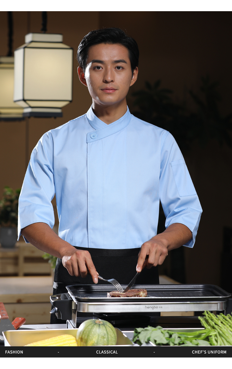 One button three-quarter sleeve long-sleeved chef uniform H02-23661