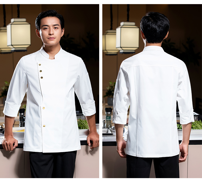 Three gold button long sleeve chef uniform work clothes H02-23662