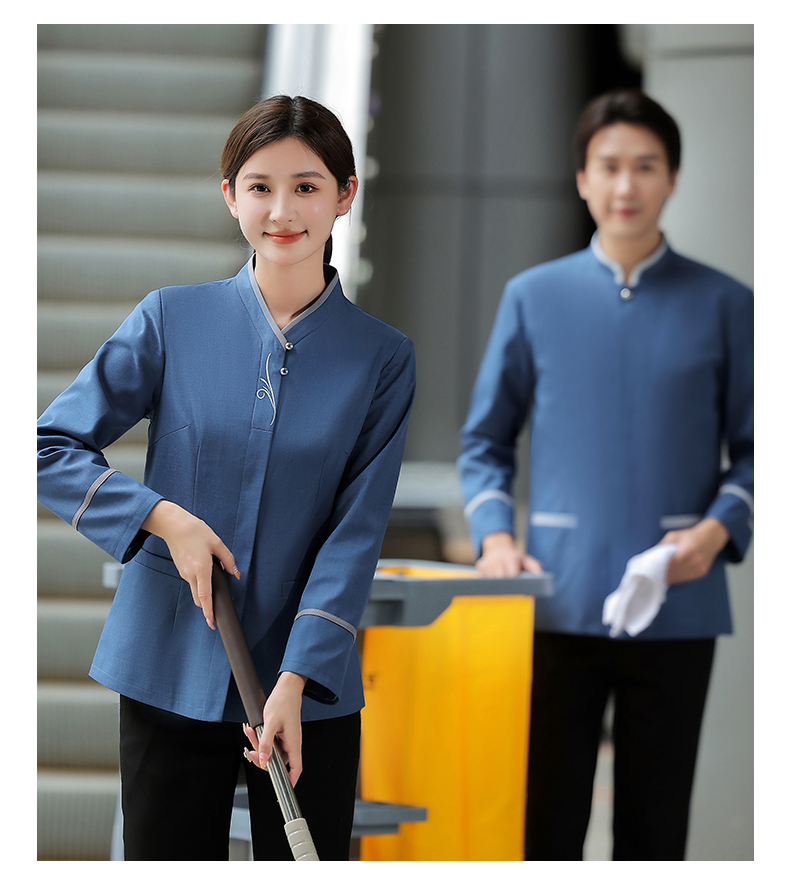 Embroidered 2-button cleaning uniform work clothes for men and women H14-MYc23001-07