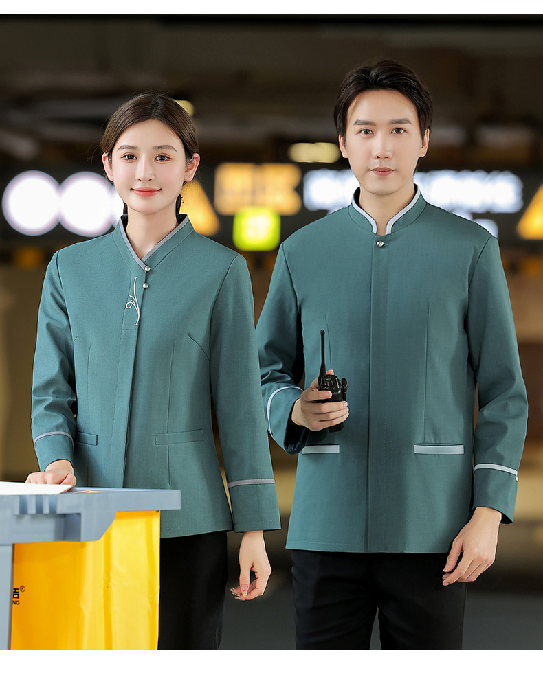 Embroidered 2-button cleaning uniform work clothes for men and women H14-MYc23001-07