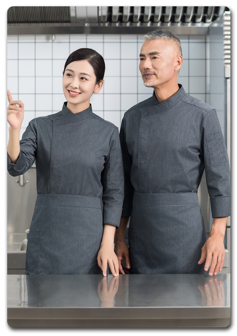 Slant collar concealed placket long sleeve chef uniform H01-2023-26