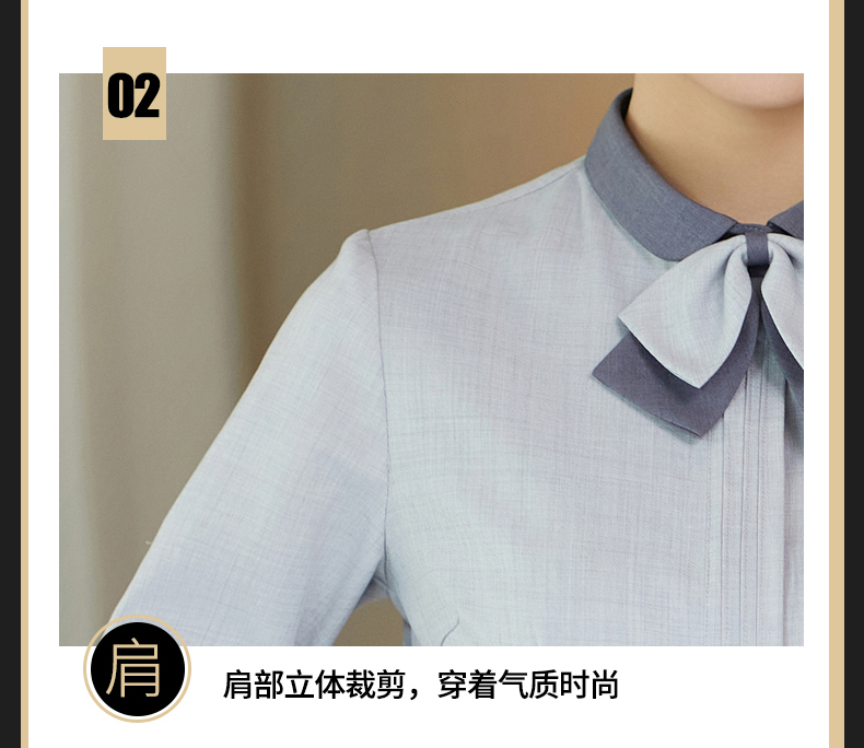 Placket pleated waiter work clothes long sleeve top H02-23318 women