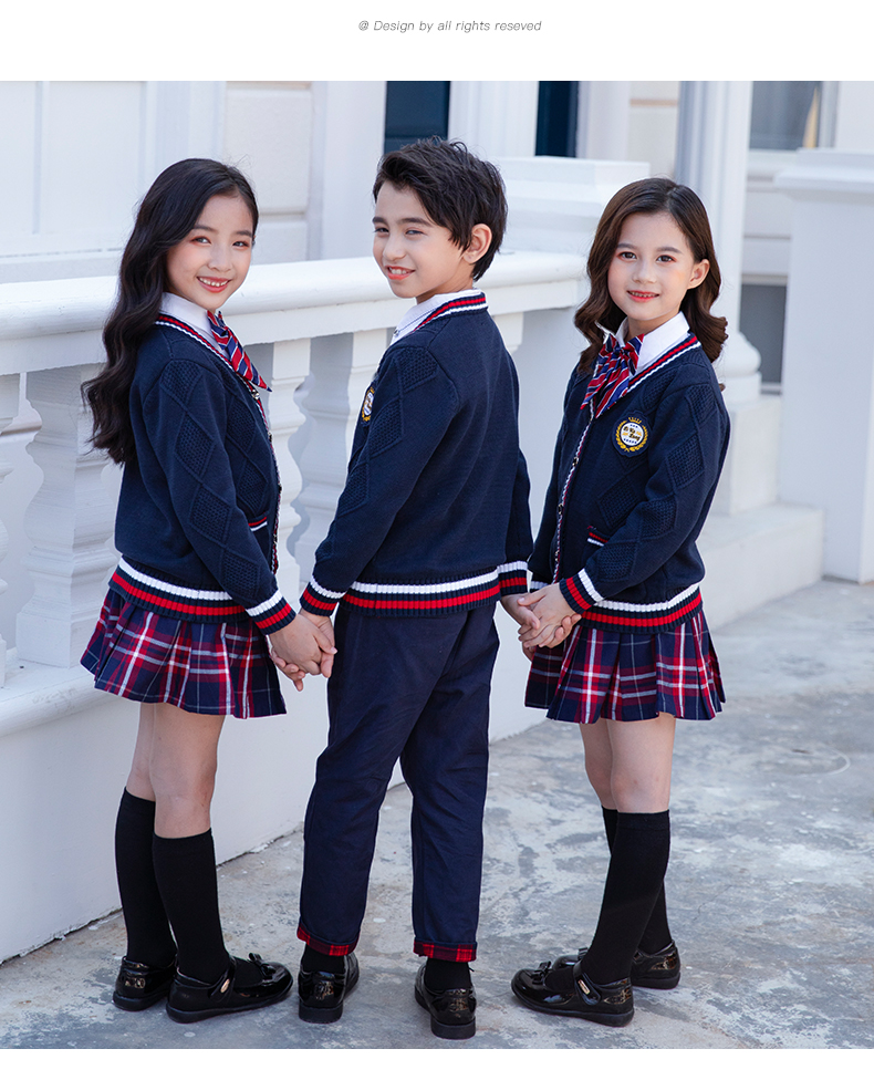 British college style cotton knitted cardigan elementary and middle school students teacher five-piece school uniform suit 455-9232