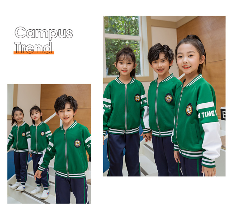 South Korean silk sports style contrast color primary and secondary school students school uniform long-sleeved suit children style 455-9262 two-piece suit