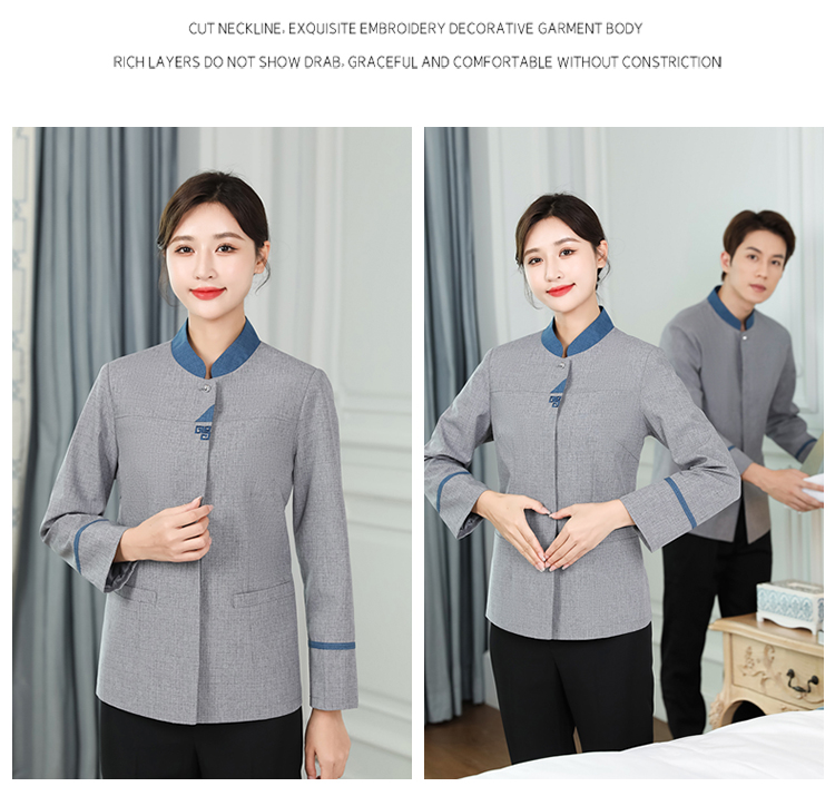 Stand collar triangle hotel housekeeping cleaning work clothes long sleeve men and women H14-9805-9810