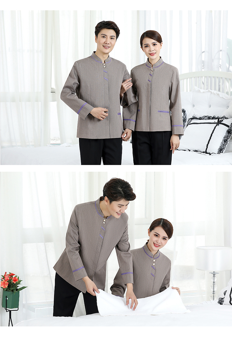 Linen double bar hotel housekeeping cleaning work clothes long sleeves H14-9858-9861