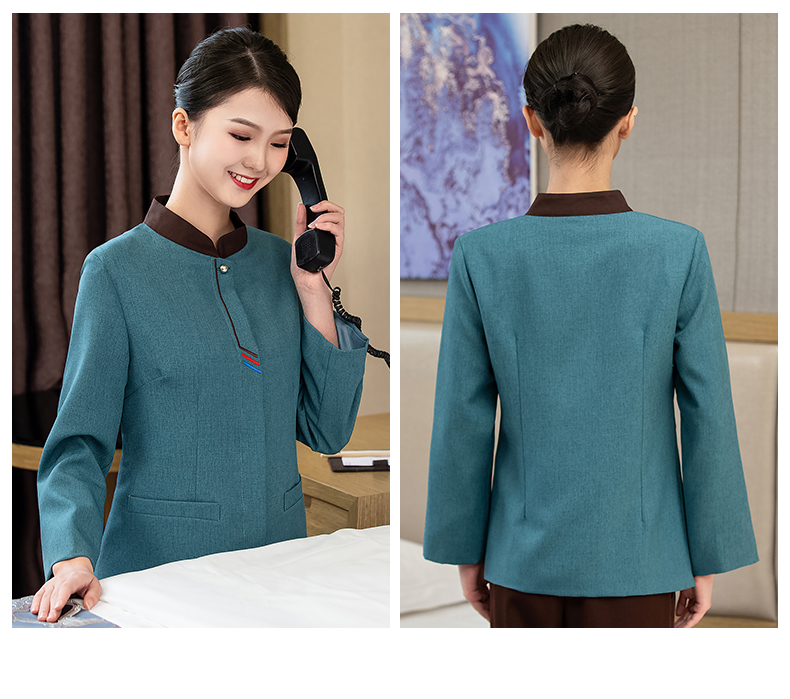 Three-bar stand-up collar long-sleeved cleaning clothes for women H20-C21-8011