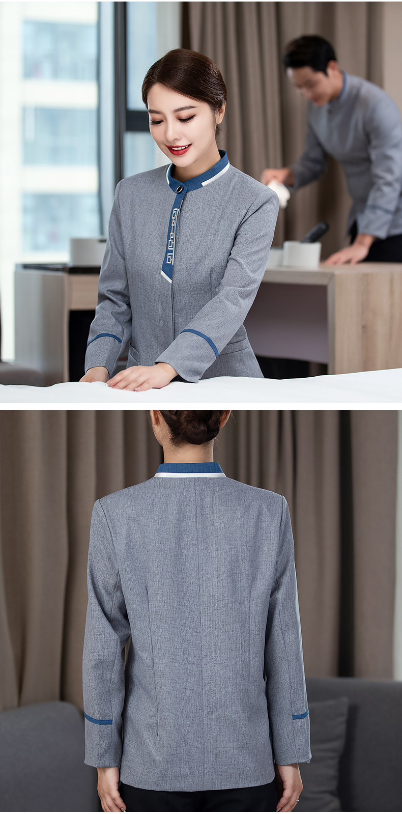 Hotel cleaning stand collar long sleeve top work clothes female style H27-071 female style