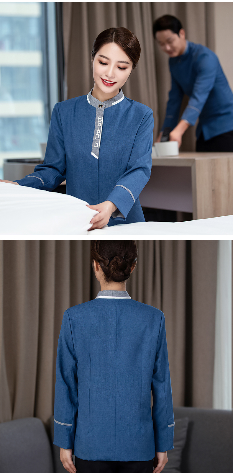 Hotel cleaning stand collar long sleeve top work clothes female style H27-071 female style