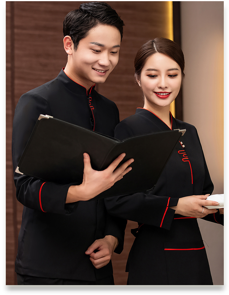 Yueyuehong long-sleeved hotel waiter work clothes color stand collar top female model (including apron) H27-017 female model