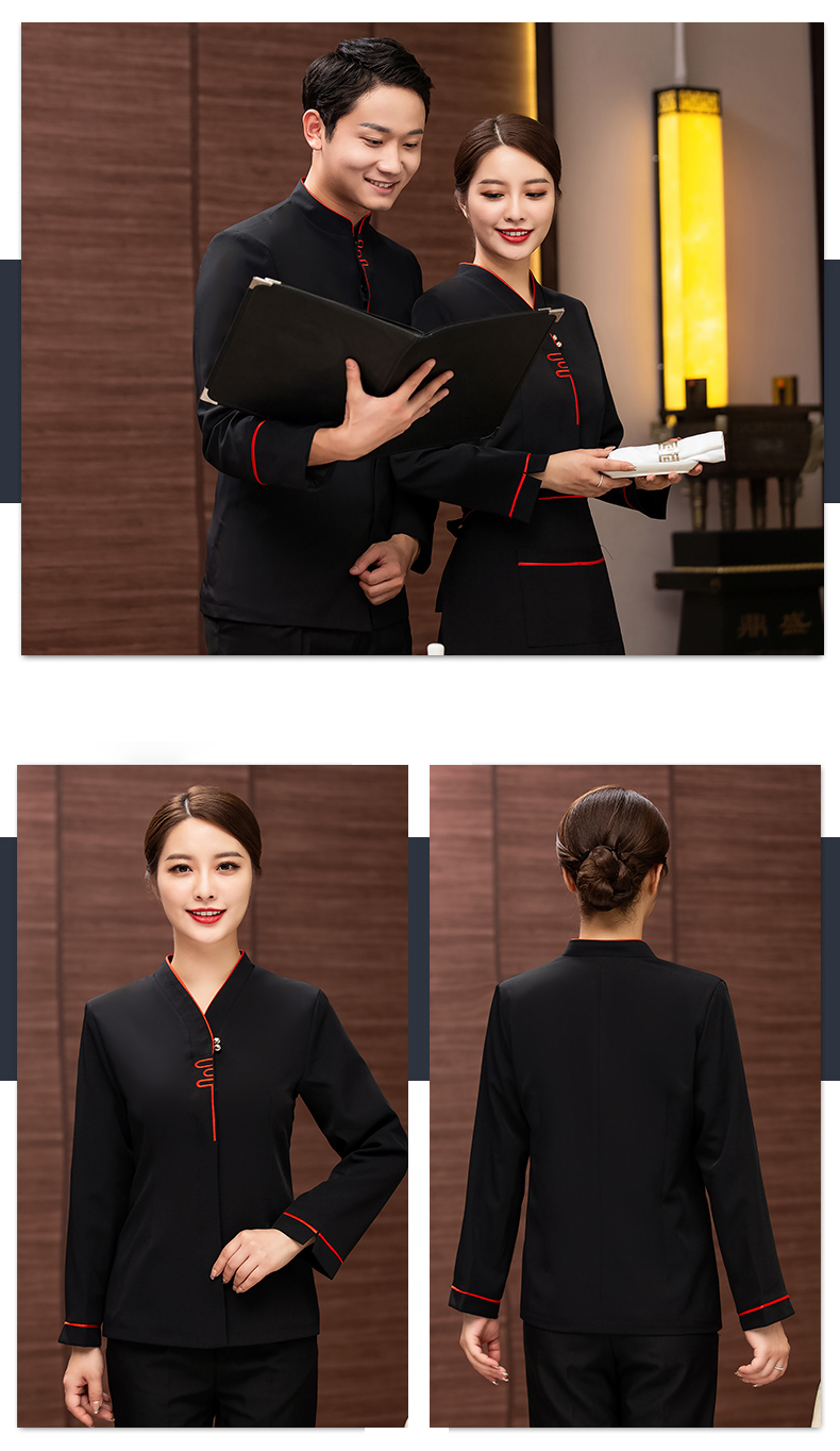 Yueyuehong long-sleeved hotel waiter work clothes color stand collar top female model (including apron) H27-017 female model