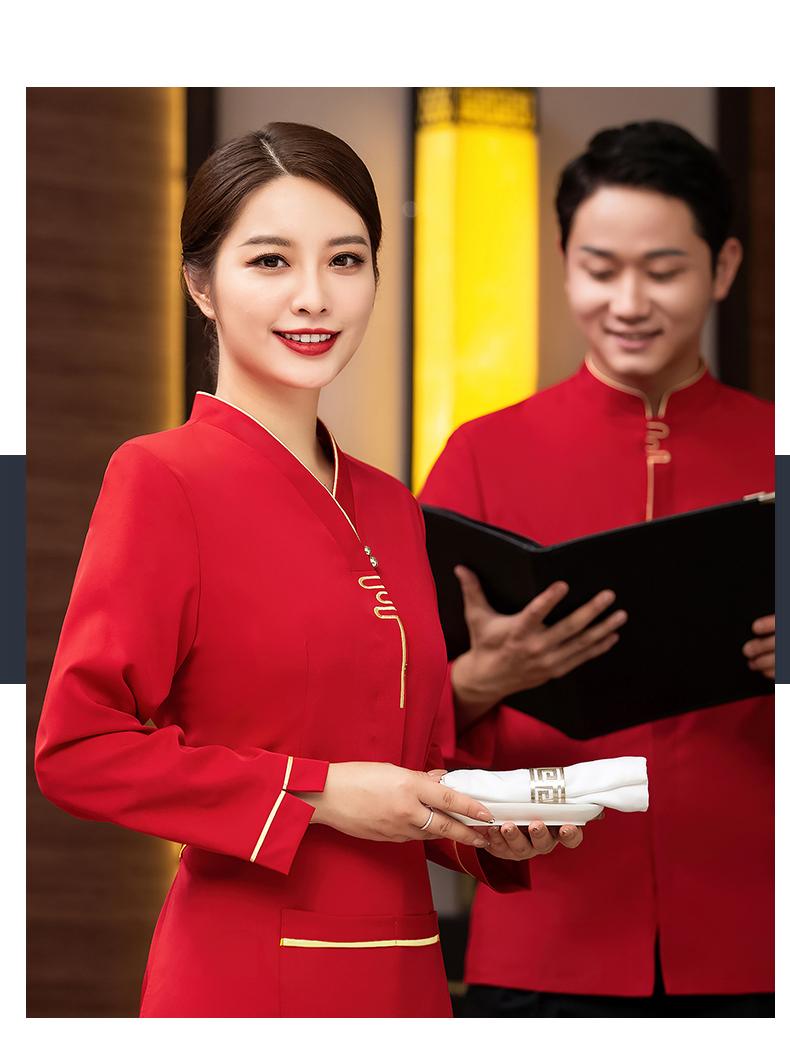 Yueyuehong long-sleeved hotel waiter work clothes color stand collar top female model (including apron) H27-017 female model