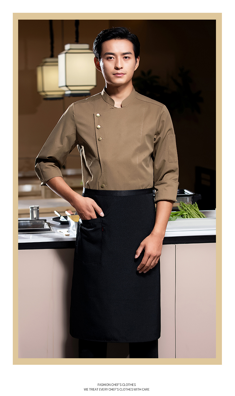 Three gold button long sleeve chef uniform work clothes H02-23662