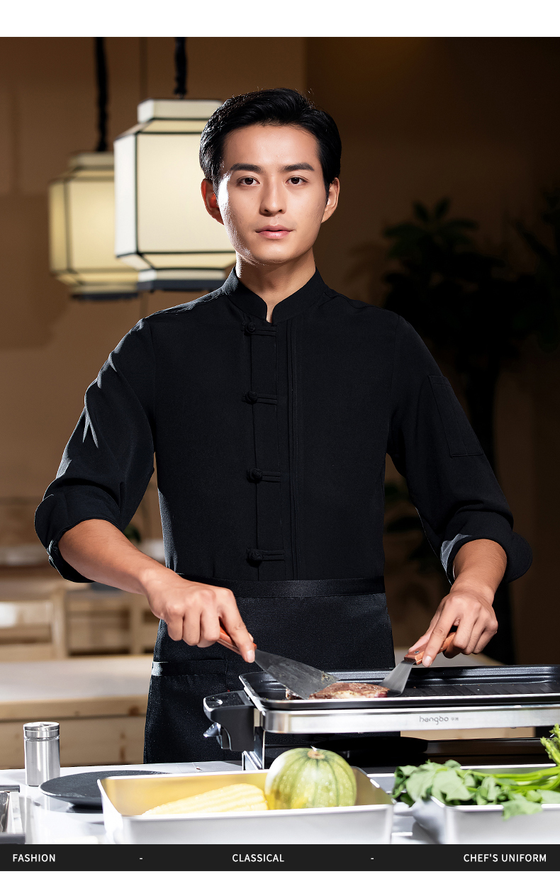 Chinese style cloth button long sleeve chef uniform work clothes H02-23665