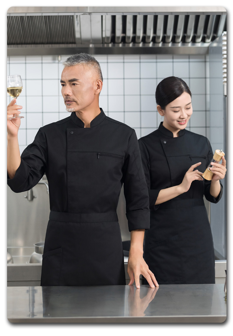 Stand collar zipper pocket long sleeve chef uniform H01-2023-29