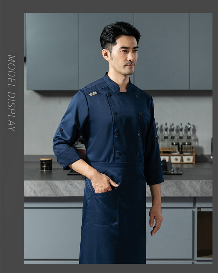 Imitation cotton sea pure flower flat button long sleeve chef uniform H12-sea pure flower flat button