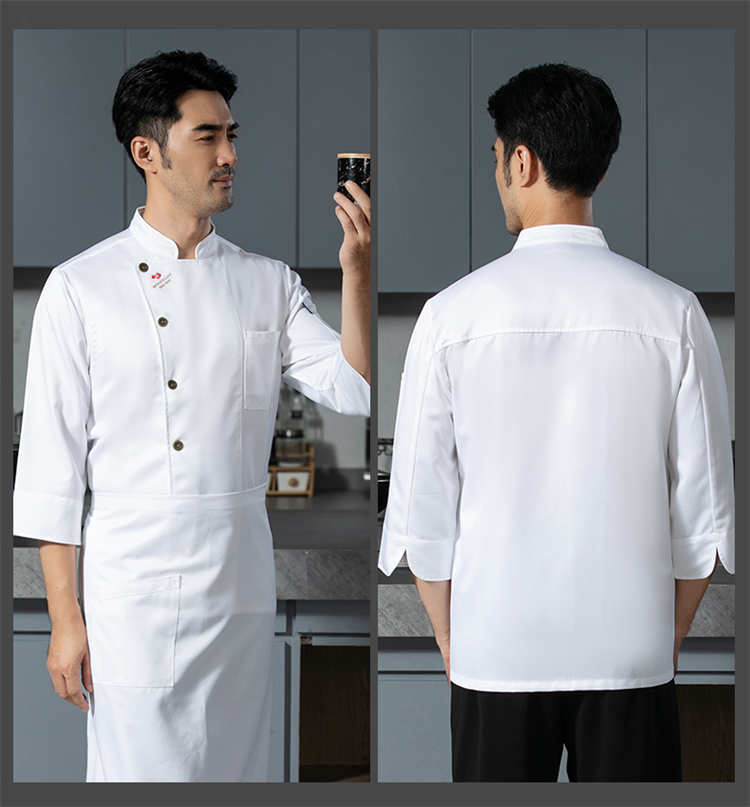 Loose and comfortable Ming copper imitation cotton three-quarter sleeve chef uniform H12-Ming copper imitation cotton three-quarter sleeve