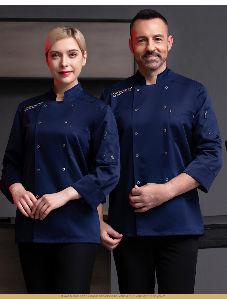 Worsted cotton double-breasted small gold button long-sleeved chef uniform H02-21LY076-078