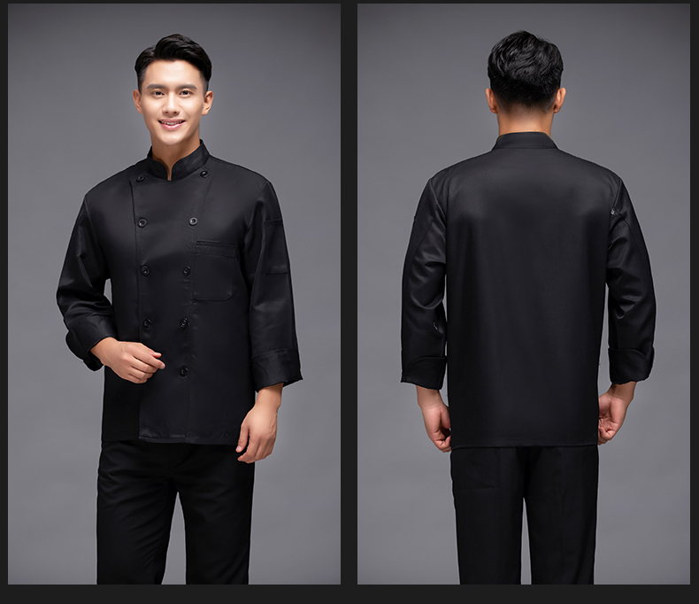 Solid color double row restaurant long sleeve chef uniform top H12-L030