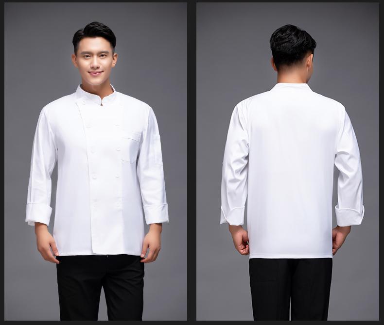 Solid color double row restaurant long sleeve chef uniform top H12-L030