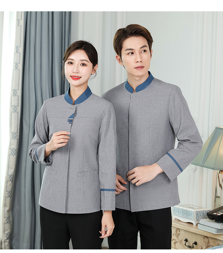 Stand collar triangle hotel housekeeping cleaning work clothes long sleeve men and women H14-9805-9810