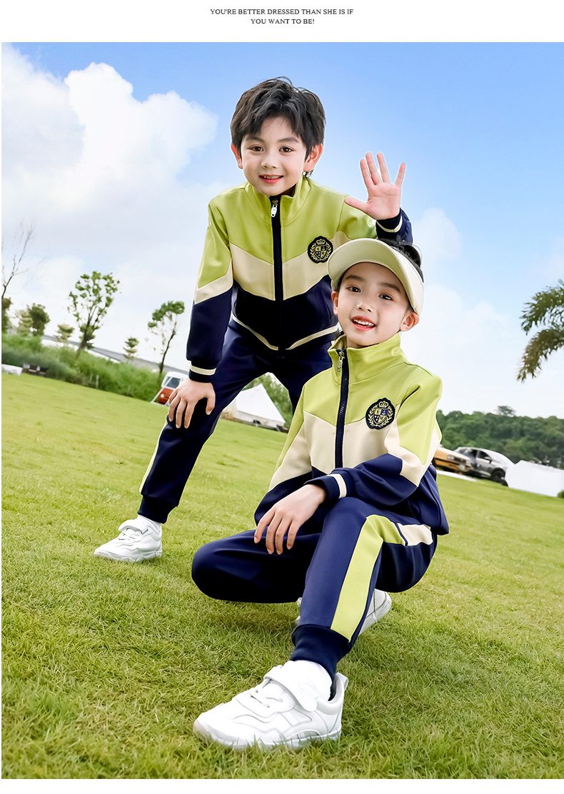 British style campus primary and secondary school students children school sports meeting class uniform two-piece suit 215-9115 (with label)