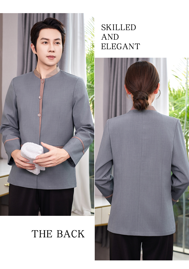 Placket color matching three-button restaurant hotel cleaning work clothes H31-New BJ03