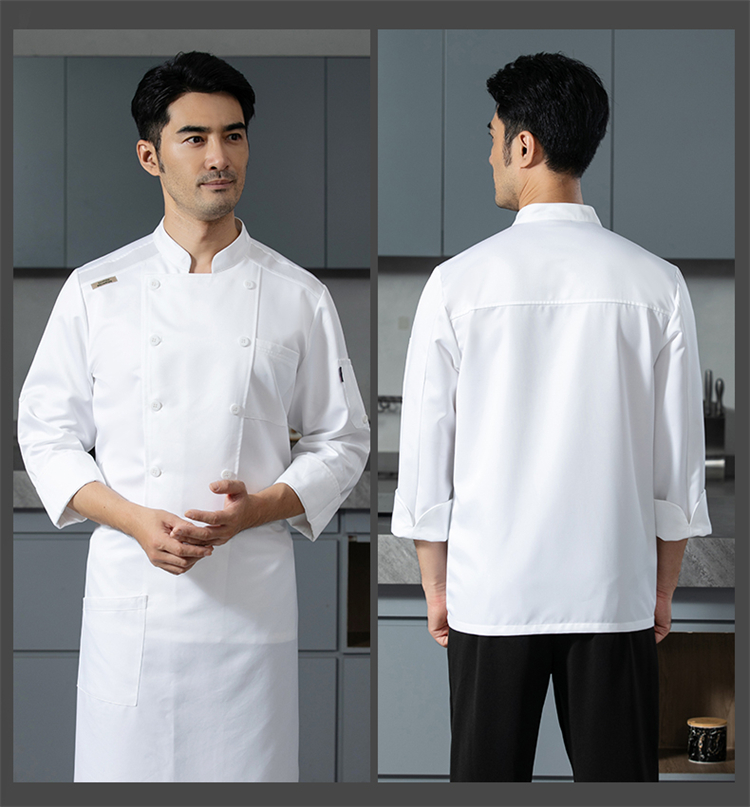 Imitation cotton sea pure flower flat button long sleeve chef uniform H12-sea pure flower flat button