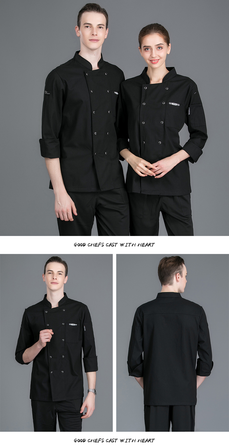 Leather label long sleeve chef uniform H02-21LY097-100