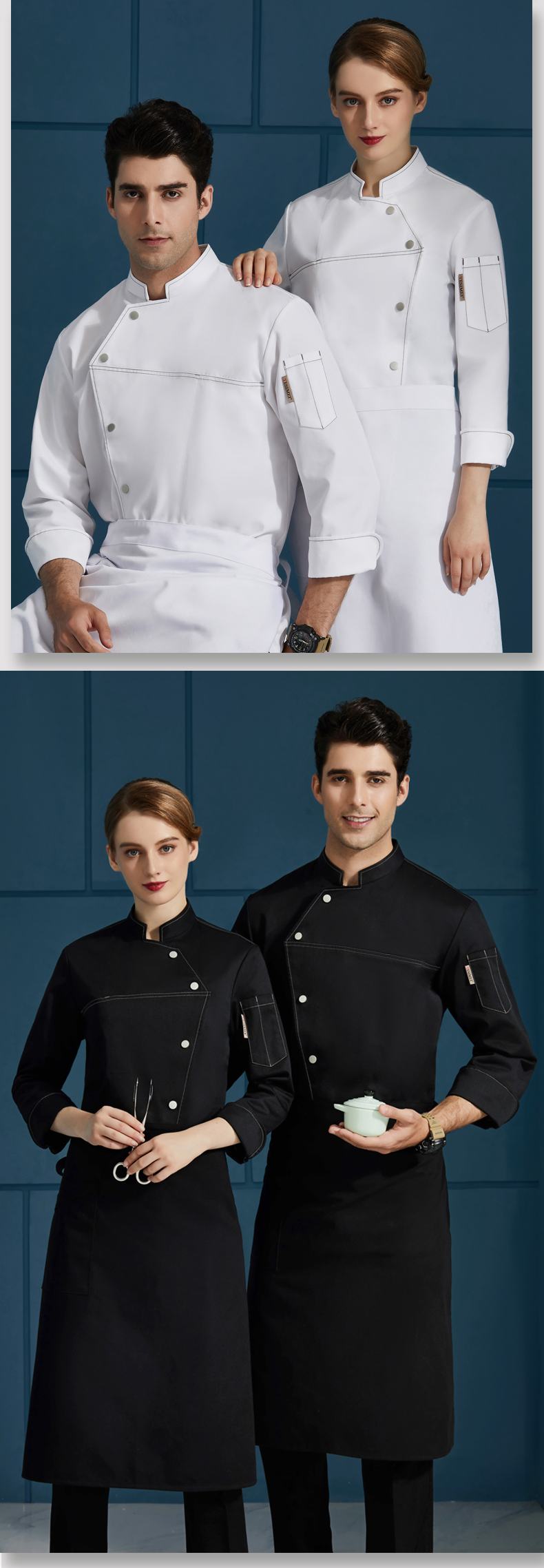 Side-breasted long-sleeved chef uniform H01-2020-46